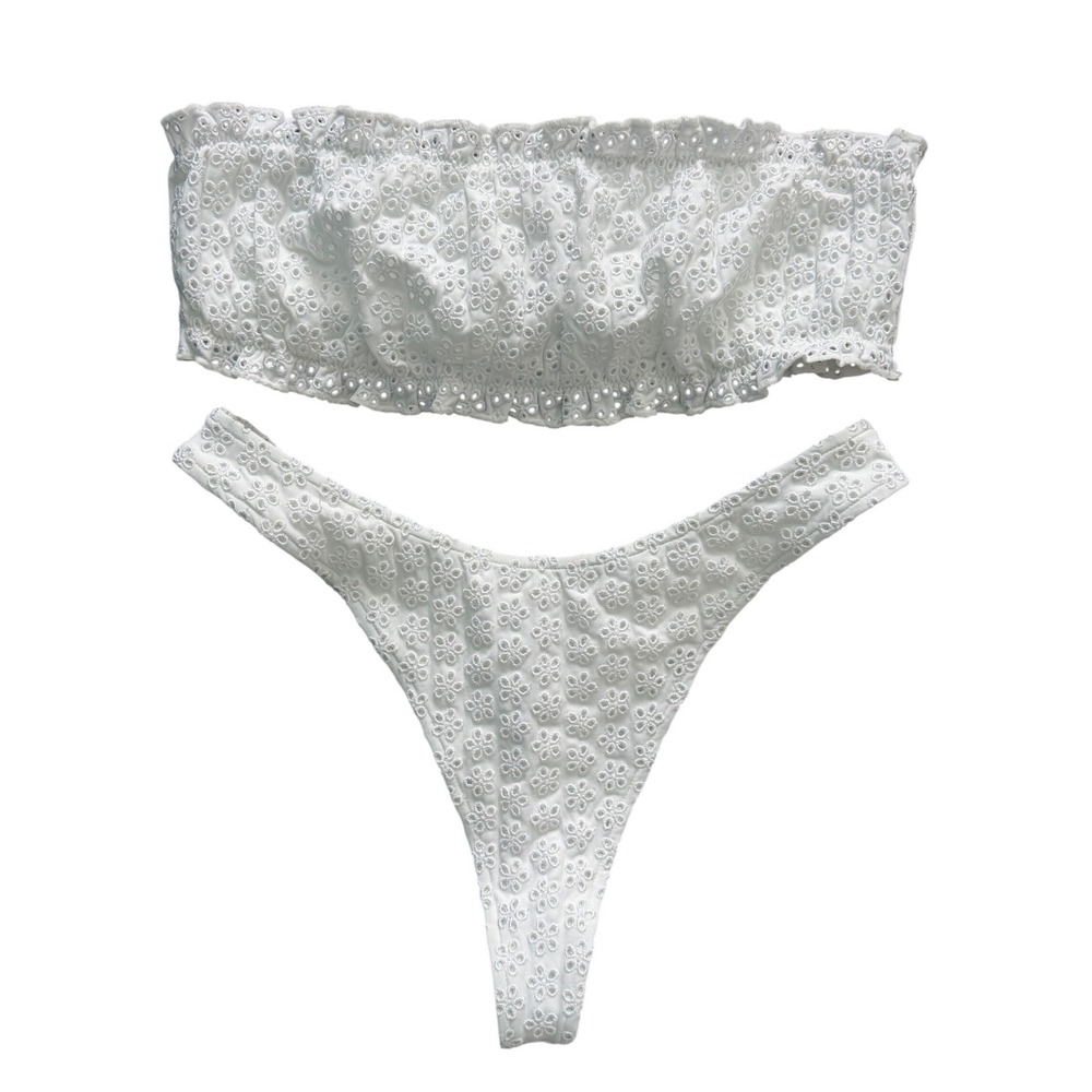 Victoria's Secret PINK x Frankies Bikinis White Eyelet Bandeau Bikini Set S